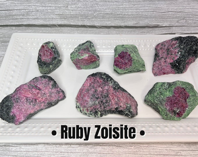 Ruby and Black Tourmaline in Zoisite Raw Stone, Ruby in Zoisite, Ruby with Black Tourmaline Raw Stone, Ruby Zoisite Rough Stone, UV Reactive