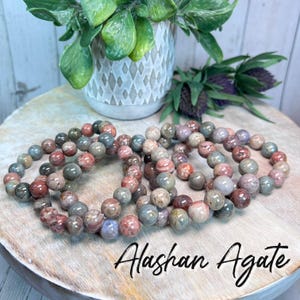 Oil Painting Alashan Agate Bracelet, Alashan Agate Bracelet, Alxa Agate Crystal Bracelet, 10mm or 11mm Round Beads
