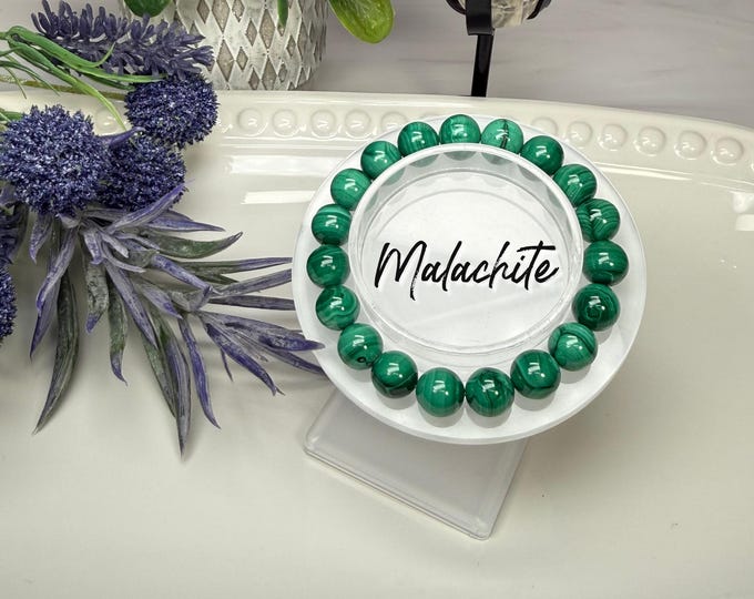 Malachite, Malachite Bracelet 10mm Round Beads - 100% Natural Malachite - Solar Chakra