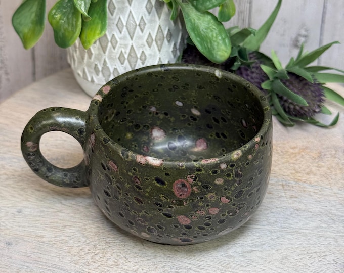 Plumite Jasper Teacup, Poppy Jasper Cup, Crystal Cup with Handle