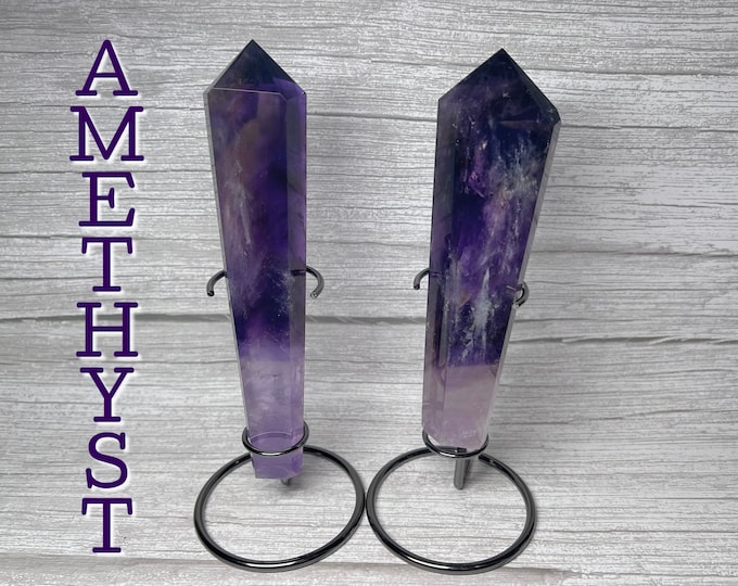 Amethyst Wand with Stand, Ametrine Wand, Purple Crystal, Rainbow Inclusions