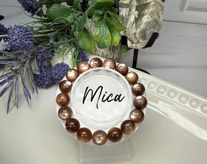 Flashy Mica Bracelet, Coffee Color Mica, 12mm Round Beads, Elastic and Stretchy