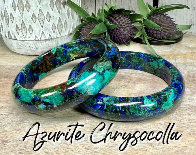 Beautiful Azurite & Chrysocolla Crystal Bangle Bracelet, Chrysocolla and Azurite Bracelet, Azurite Bangle Bracelet