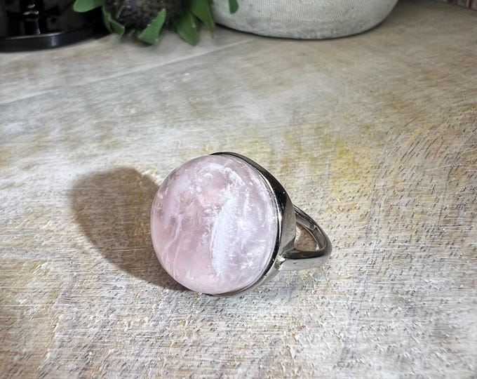 Pink Snowflake Garden Quartz Ring, Pink Snowflake Garden Quartz Crystal, Inclusion Quartz, Lodolite, Scenic Quartz, 925 Adjustable Ring