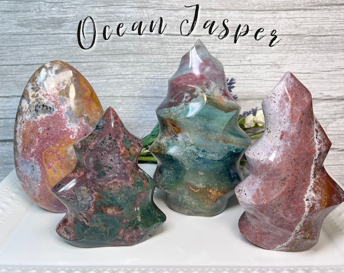 Ocean Jasper Flame, Ocean Jasper Freeform Flame, Ocean Jasper Carving, Colorful Ocean Jasper