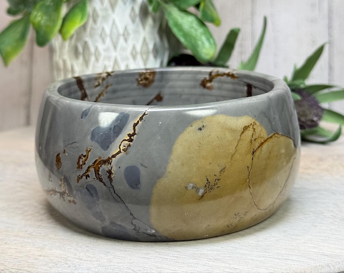 Painting Jasper Bowl, Picture Jasper, Landscape Jasper, Scenic Jasper, Trinket Bowl, Pet Bowl