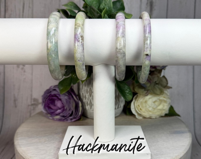 Hackmanite Bangle Bracelet, UV Reactive Crystal Bangle, Third Eye/Crown Chakra, Calming & Anti-Anxiety, 60mm or 61mm or 63mm