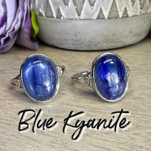 Blue Kyanite Ring, Blue Kyanite Crystal, 925 Sterling Silver Adjustable Band, Stone of Alignment