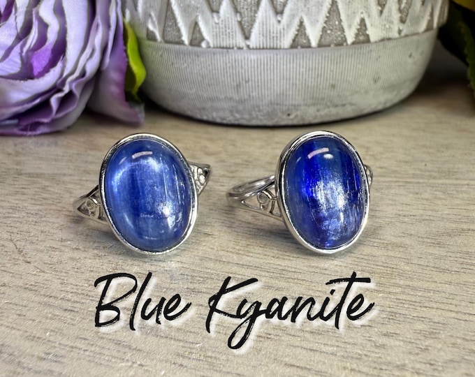 Blue Kyanite Ring, Blue Kyanite Crystal, 925 Sterling Silver Adjustable Band, Stone of Alignment