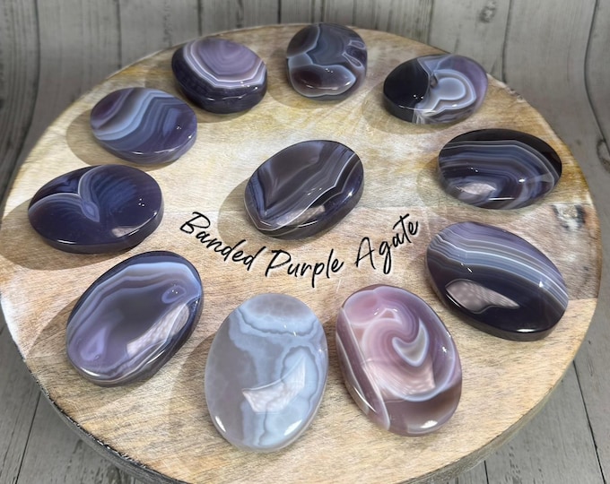 Purple Banded Agate Palm Stone, Purple and Pink Banded Agate Palm Stone, Stone of Harmony, Balance, and Protection