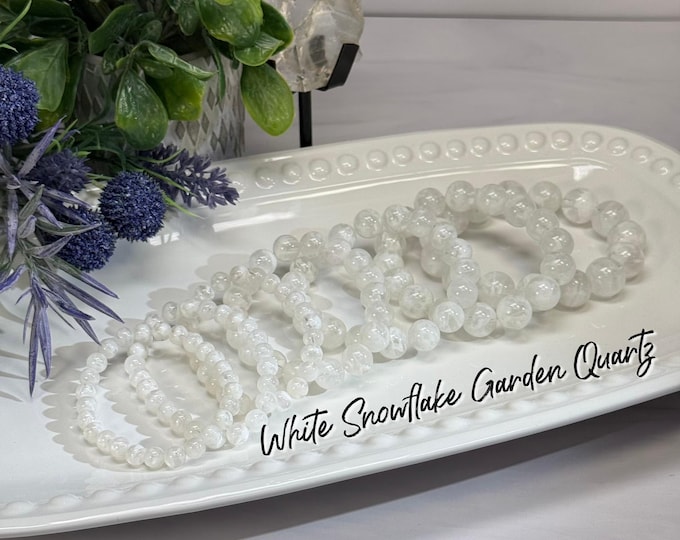 Beautiful White Snowflake (Snowstorm) Quartz Bracelet, High Quality, 7-8mm or 11-12mm or 13-14mm Round Beads