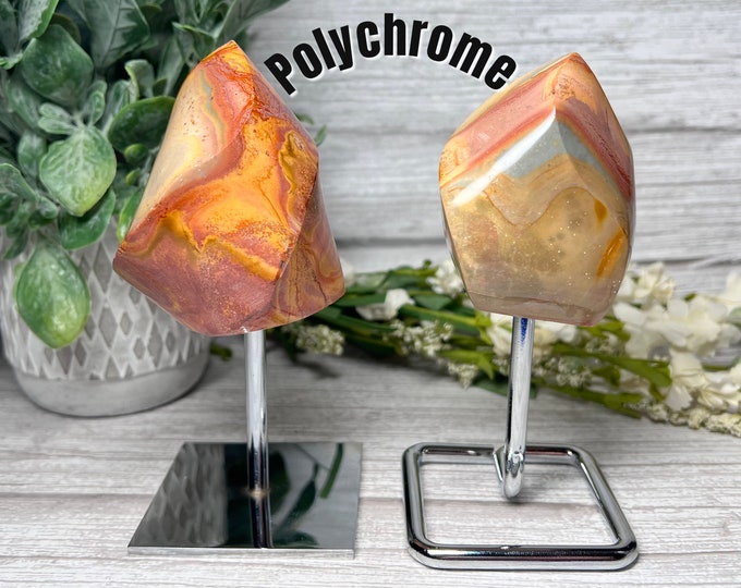 Polychrome Jasper Flame on Metal Stand, Colorful Polychrome Jasper, Polychrome Jasper