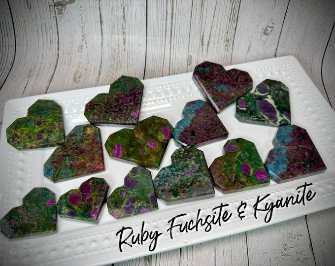 Ruby in Fuchsite and Kyanite Heart, Crystal Heart Carving, Ruby in Kyanite and Fuchsite, UV Reactive Crystal