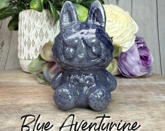 Blue Aventurine Labubu Carving, Crystal Labubu Carving, The Monsters Labubu Figurine