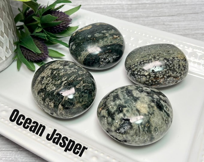 Druzy Ocean Jasper Palm Stone, Ocean Jasper Palm Stone