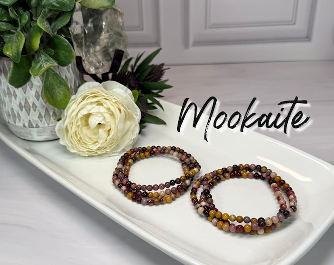 Mookaite Wrap Bracelet or 23" Necklace, Mookaite Jasper, Elastic String, 4-5mm Round Beads