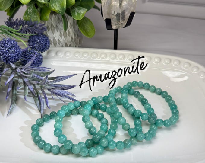 Natural Amazonite Bracelet, 8mm Round Bead Bracelet - Stone of Success and Abundance