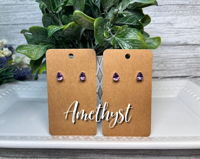 Amethyst Teardrop Earrings, Amethyst Gemstone Earrings, Amethyst Jewelry, 925 Silver Setting/Post/Backs