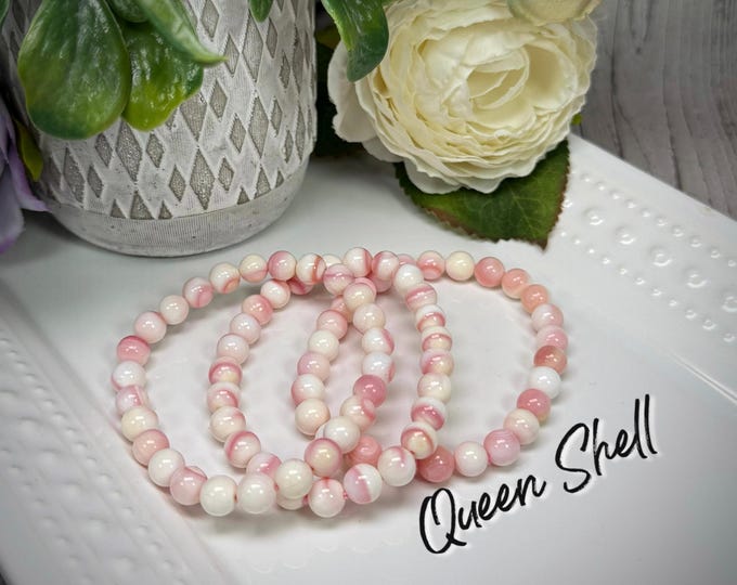 Pink Queen Conch Shell Bracelet, Queen Shell, Queen Conch Shell Bracelet, 7-8mm Round Beads