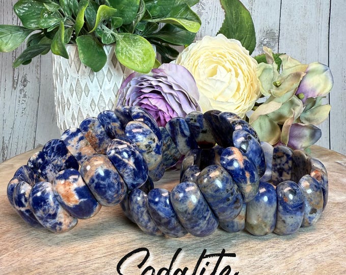 Sodalite Bracelet, Sodalite Crystal Soft Bangle Bracelet, Large Sodalite Bracelet, Elastic & Stretchy