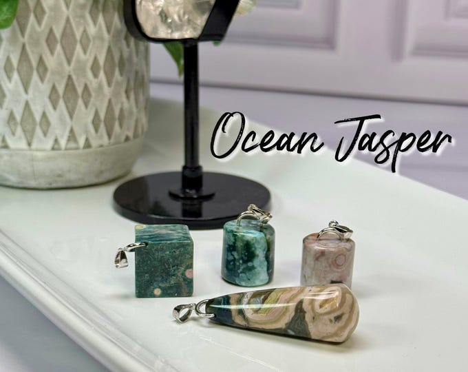 Ocean Jasper Pendant, Unique Shapes, OJ Crystal Pendant, 925 Sterling Silver Clasp, Stone of Joy