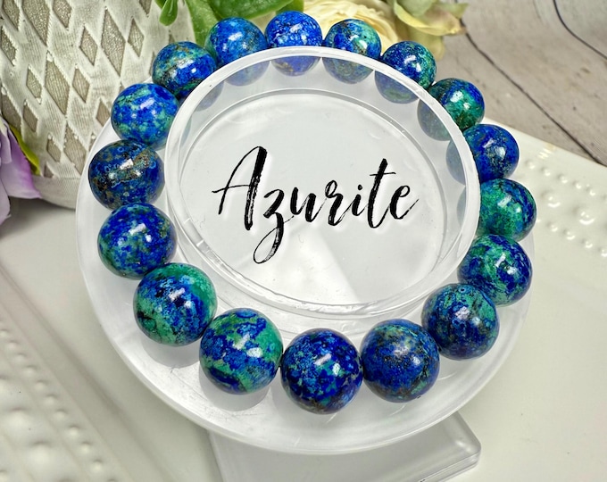 Azurite Bracelet, Azurite Chrysocolla Bracelet, Azurite and Chrysocolla, 11.5mm Round Beads