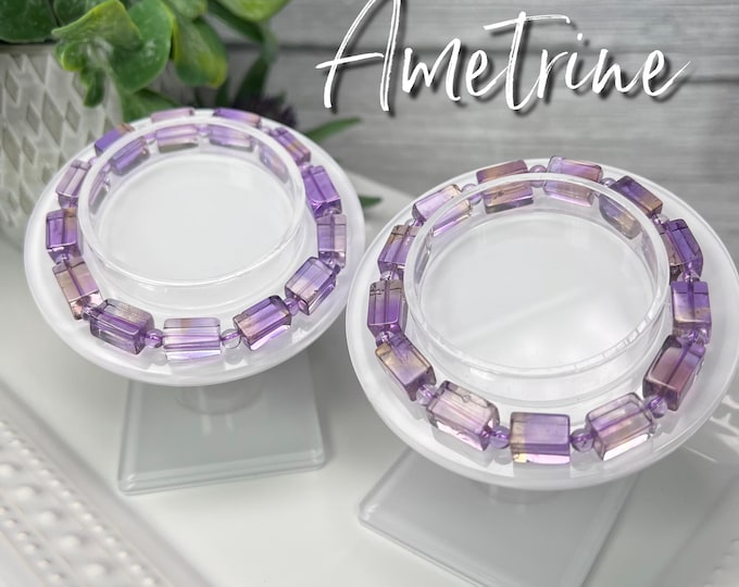 Beautiful Ametrine Crystal Cube Bracelet, Amethyst with Citrine Crystal Bracelet, Rectangle Cube Beads