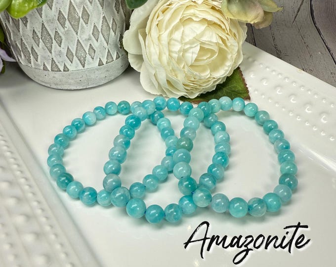 Natural Amazonite Bracelet, 7-8mm Round Bead Bracelet - Stone of Success and Abundance
