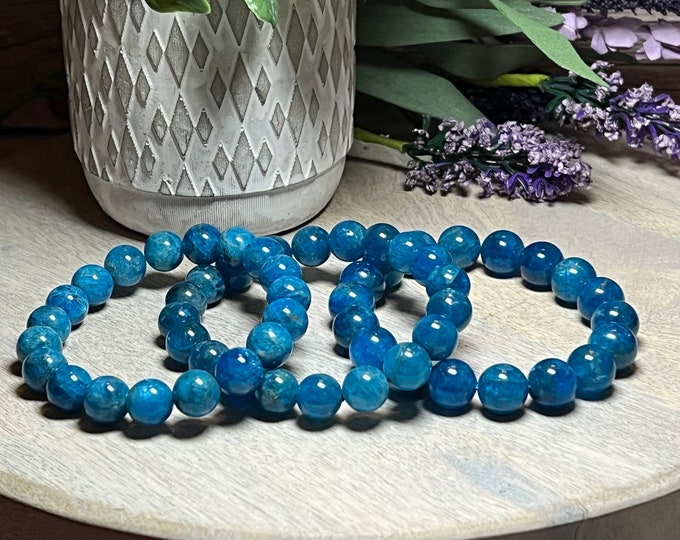 Blue Apatite Bracelet, Blue Apatite, 10.5mm, 11.5mm Natural Genuine Crystal Gemstone Bracelet, Stone of Manifestation