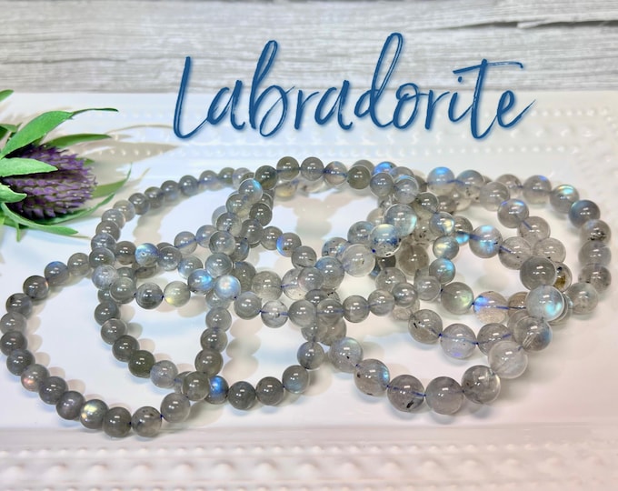 Flashy Labradorite Bracelet, Labradorite Crystal Bracelet, Round Beads, 8mm, 10mm (2)