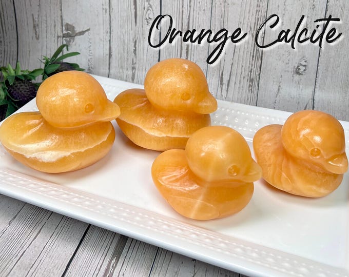 Orange Calcite Duck Carving, Calcite Duck Carving, Orange Yellow Calcite Rubber Ducky Carving, Crystal Duck Carving
