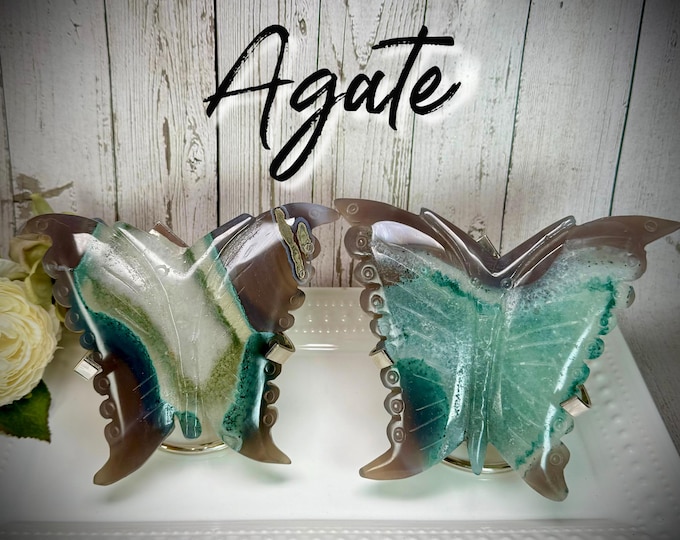 Druzy Agate Butterfly Carving, Agate Butterfly Carving, Druzy Agate, Crystal Butterfly Carving - Stand Included