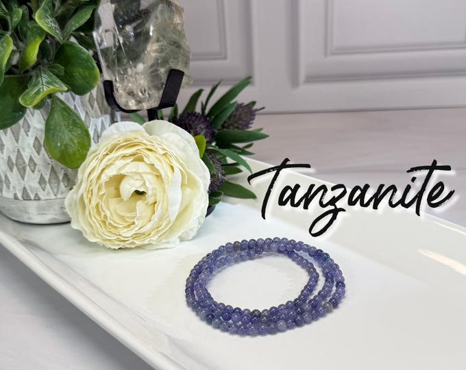 Tanzanite Wrap Bracelet or 22" Necklace, Tanzanite Necklace or Bracelet, Elastic String, 4mm Round Beads