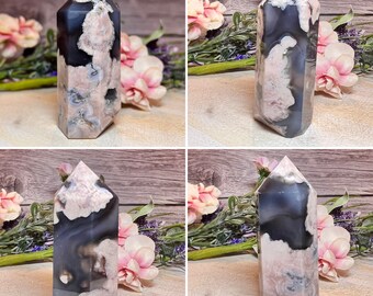 Black Flower Agate Tower, Flower Agate, Black Flower Agate, Pink
