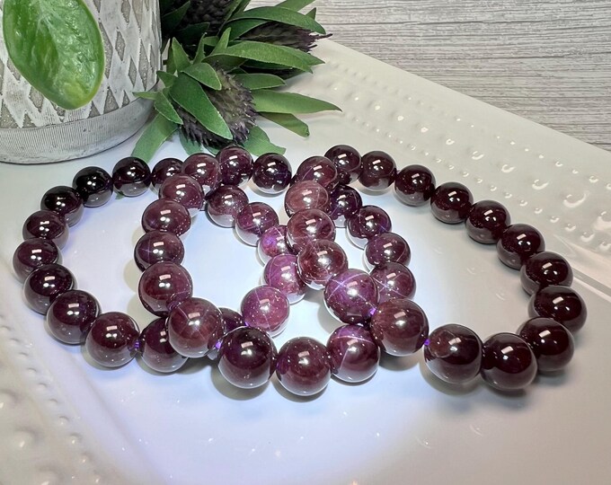 Beautiful Star Garnet Bracelet, Star Garnet Crystal Bracelet, 11-12mm Round Beads