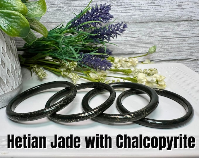 Beautiful Jade with Chalcopyrite Bangle Bracelet, Jade Bangle Bracelet, Jade Crystal Bangle