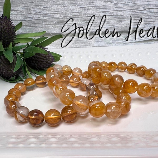 Golden Healer Bracelet, Golden Healer Crystal, 10-11mm Round Beads