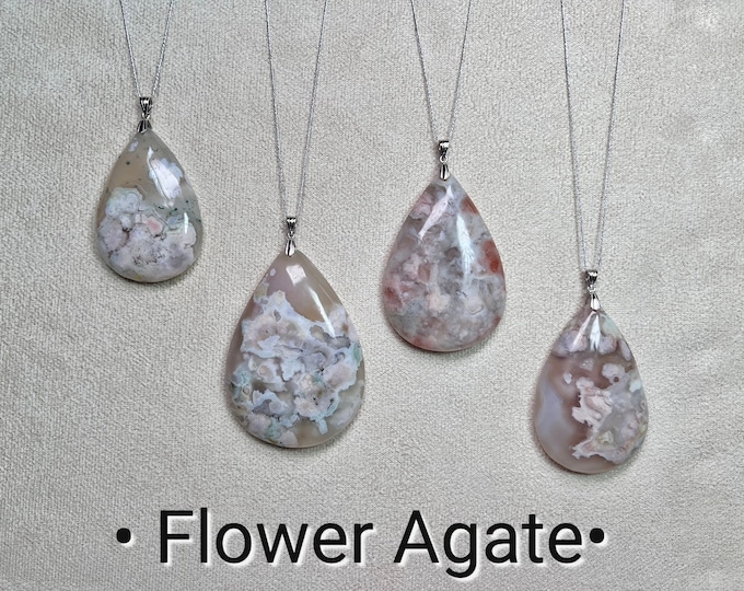 Flower Agate Pendant, Large Flower Agate Pendant, Flower Agate, Sakura, 925 Silver Clasp - You Choose!
