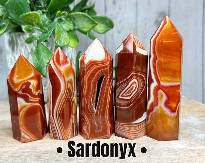 Red Sardonyx Tower, Sardonyx Point, Combined Energies of Onyx and Carnelian, Root Chakra (Set2)