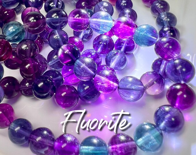 Colorful Fluorite Bracelet, Deep Purple-Pink-Blue Fluorite Bracelet, 9-10mm Round Beads