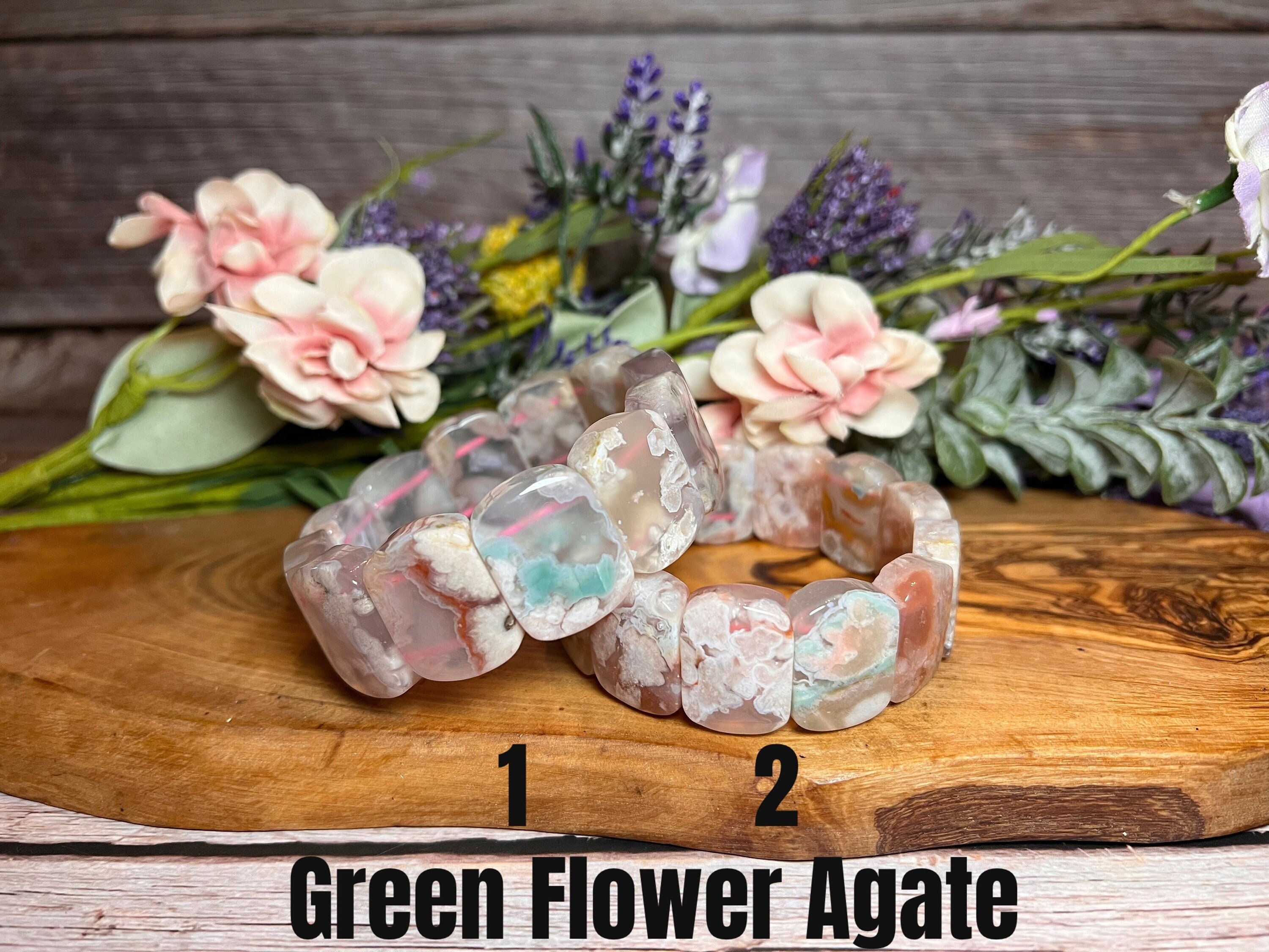 Green Flower Agate Bracelet Cherry Blossom Sakura Flower 