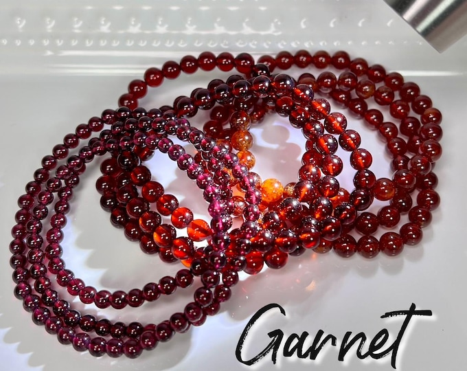 Garnet Wrap Bracelet or 22" Necklace, 4-5mm Purple Garnet or 6-7mm Red Garnet or 6-7 mm Orange Garnet, Elastic String, Round Beads