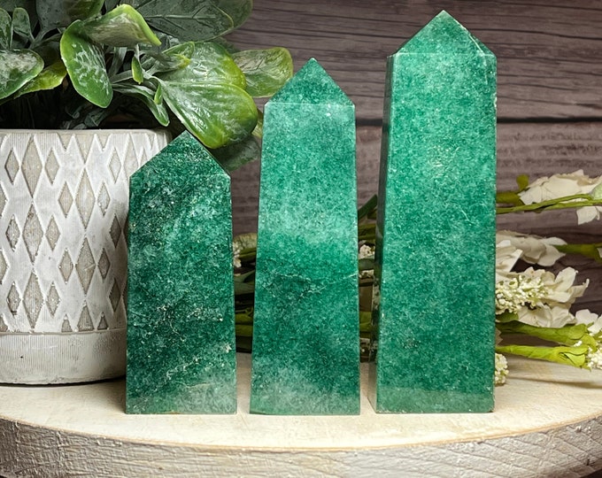 Green Strawberry Quartz Tower, Sparkly Strawberry Quartz Tower, Green Strawberry Quartz