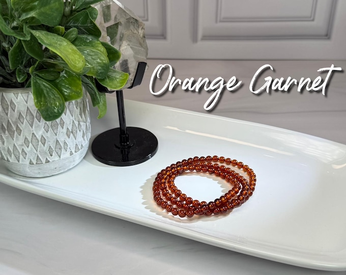 Orange Garnet Wrap Bracelet or 22" Necklace, Spessartine Garnet, 5-6mm Orange Garnet, Elastic String, Round Beads