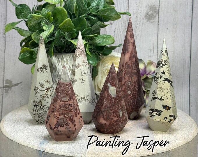 Painting Jasper Pyramid Carving, Pink and Purple Painting Jasper Carving, Picture Jasper, Landscape Jasper, Scenic Jasper