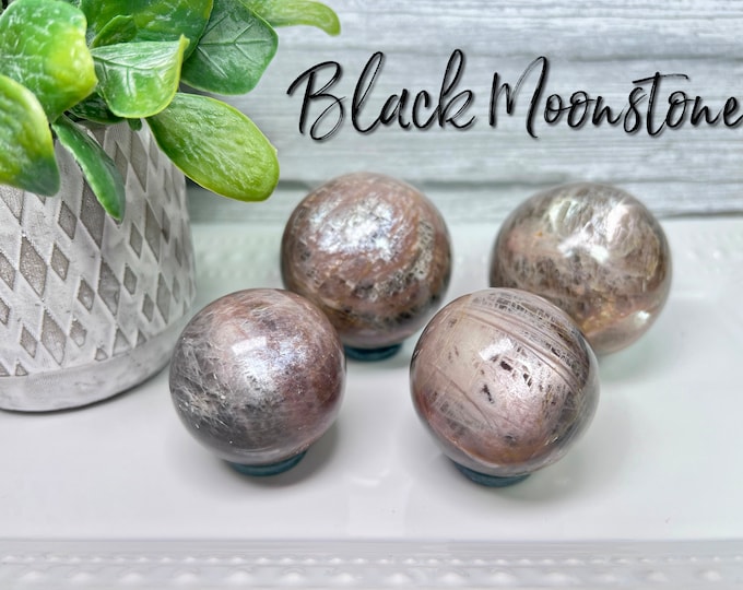 Black Moonstone Sphere, Flashy Black Moonstone Sphere