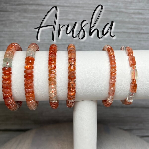 Arusha Sunstone Bracelet, Arusha Sunstone, Green Beryl, Rondelle Bead Bracelet, Rectangle Bead, Stretchy Bracelet, Rainbow Confetti Sparkles