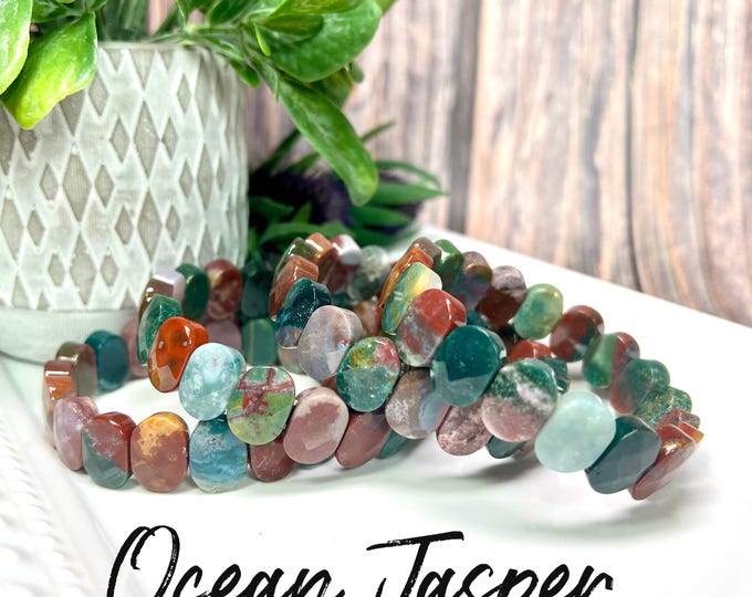 Colorful Ocean Jasper Soft Bangle Bracelet, Ocean Jasper Crystal, OJ Soft Bangle Bracelet (2)