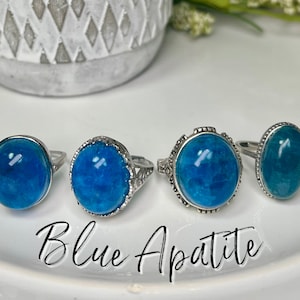 Gemmy Blue Apatite Ring, Blue Apatite Crystal, Blue Apatite Ring, 925 Silver Adjustable Band