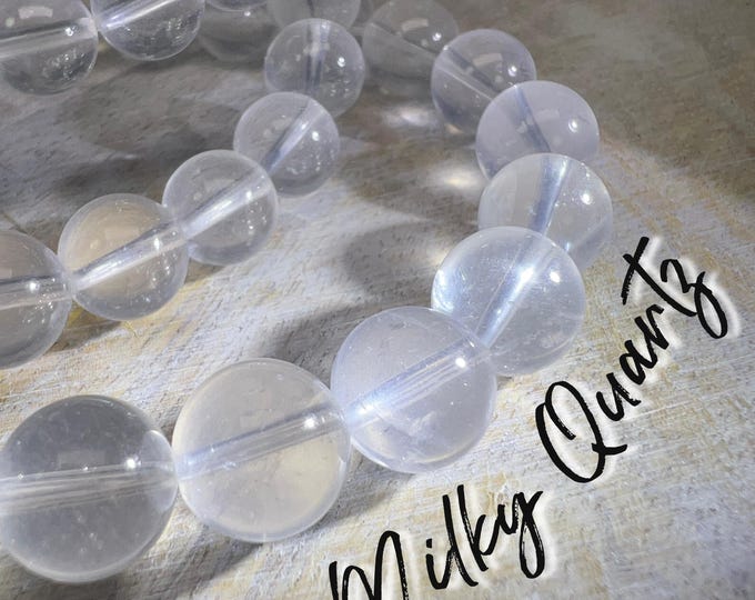 Milky Quartz Bracelet, Milky Quartz with Tiny Mica Beads, Crystal Bracelet, 7-8mm or 8-9mm or 9-10mm Round Beads